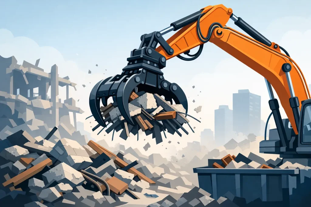 Grapple Attachment for Demolition Debris