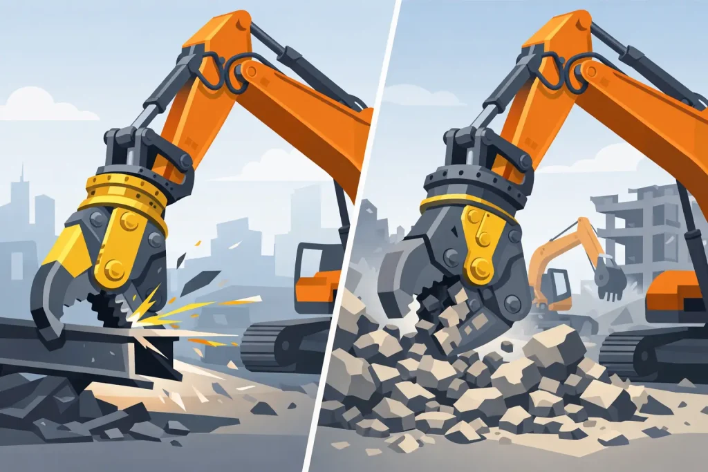 Excavator Shear Versus Pulverizer